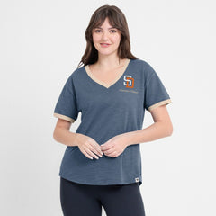 San Diego Padres Women's Binge Worthy Stadium Slub V-Neck T-Shirt - Navy