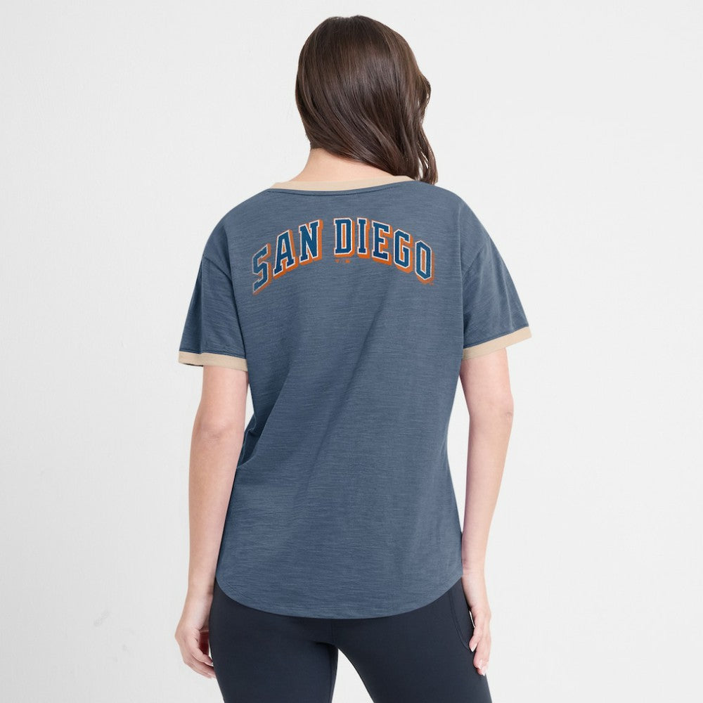 San Diego Padres Women's Binge Worthy Stadium Slub V-Neck T-Shirt - Navy