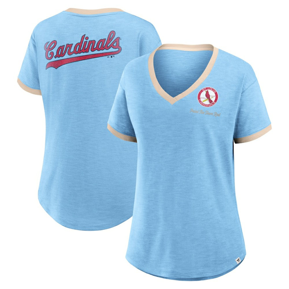 St. Louis Cardinals Women's Binge Worthy Stadium Slub V-Neck T-Shirt - Light Blue
