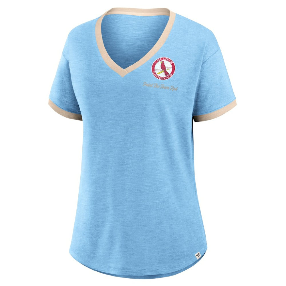 St. Louis Cardinals Women's Binge Worthy Stadium Slub V-Neck T-Shirt - Light Blue
