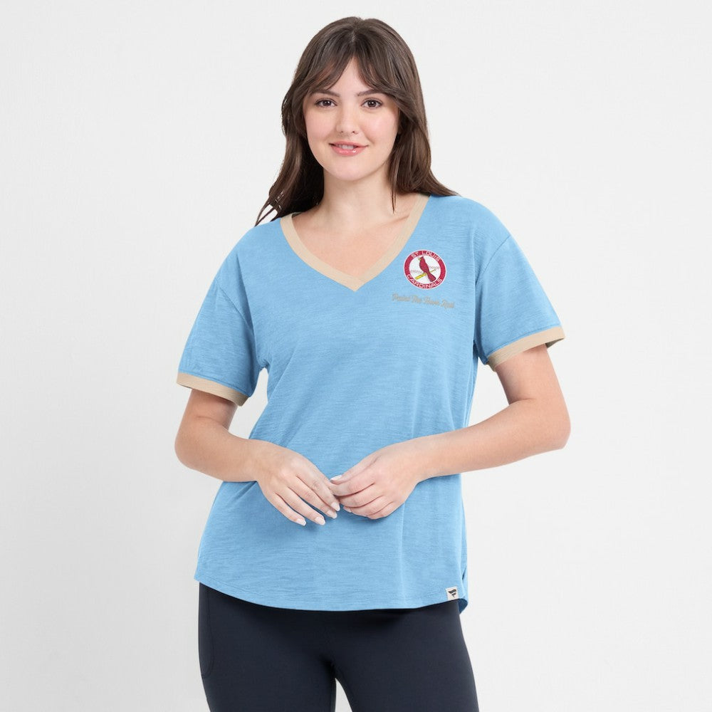St. Louis Cardinals Women's Binge Worthy Stadium Slub V-Neck T-Shirt - Light Blue