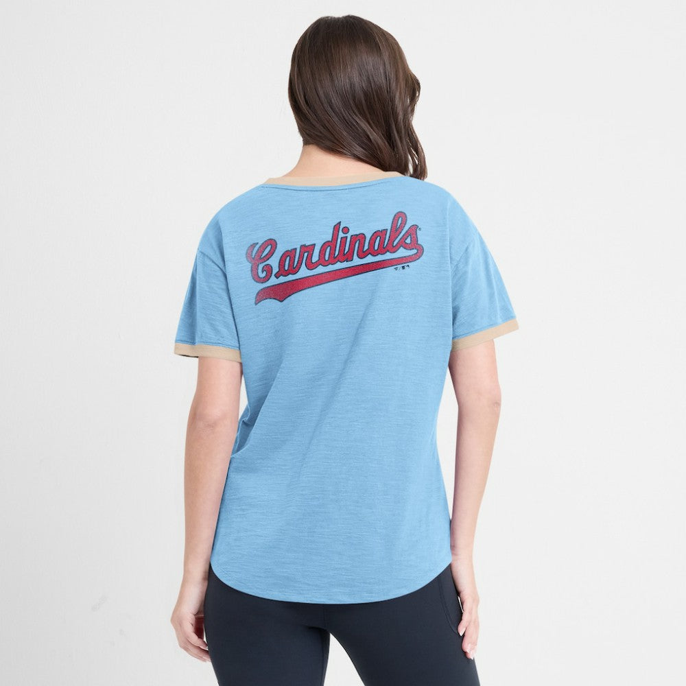 St. Louis Cardinals Women's Binge Worthy Stadium Slub V-Neck T-Shirt - Light Blue