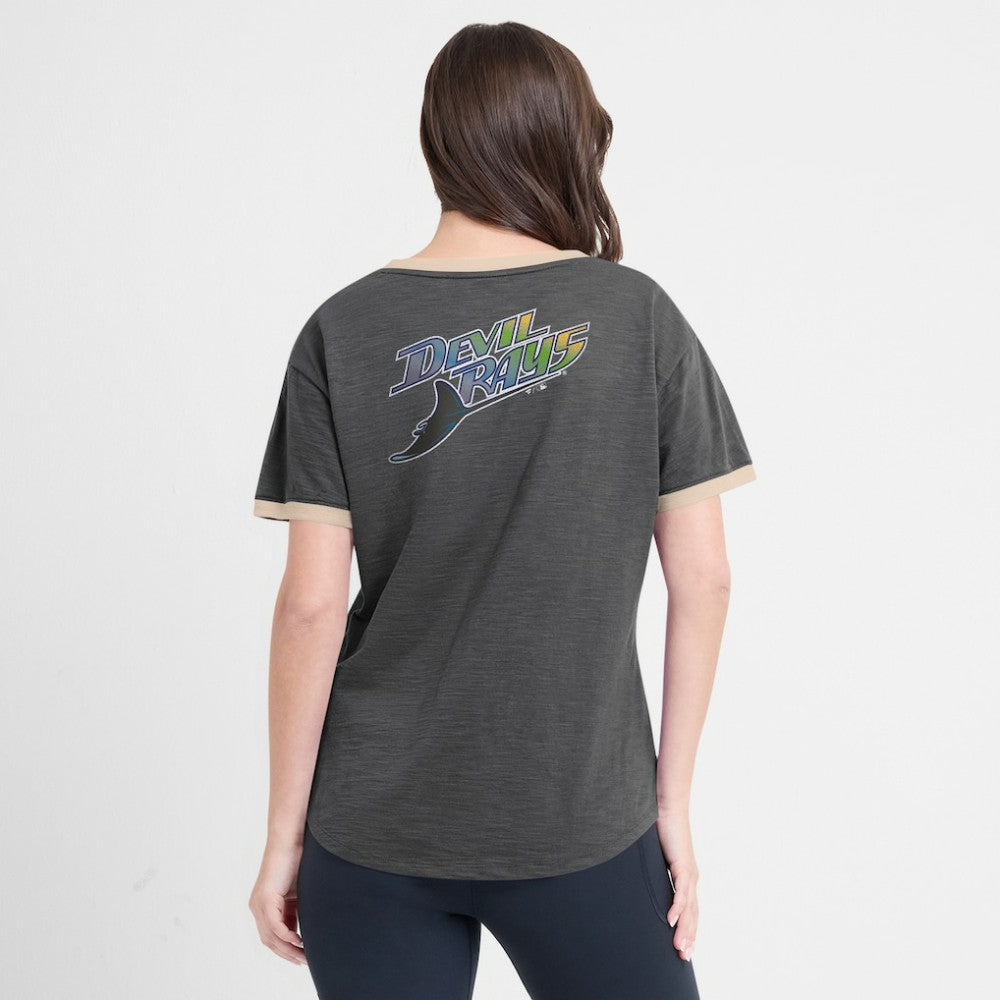 Tampa Bay Rays Women's Binge Worthy Stadium Slub V-Neck T-Shirt - Black