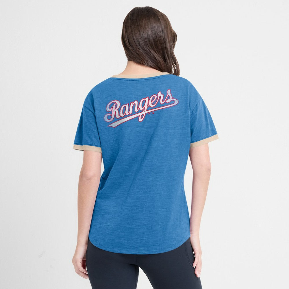 Texas Rangers Women's Binge Worthy Stadium Slub V-Neck T-Shirt - Royal