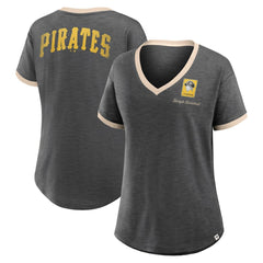 Pittsburgh Pirates Women's Binge Worthy Stadium Slub V-Neck T-Shirt - Black