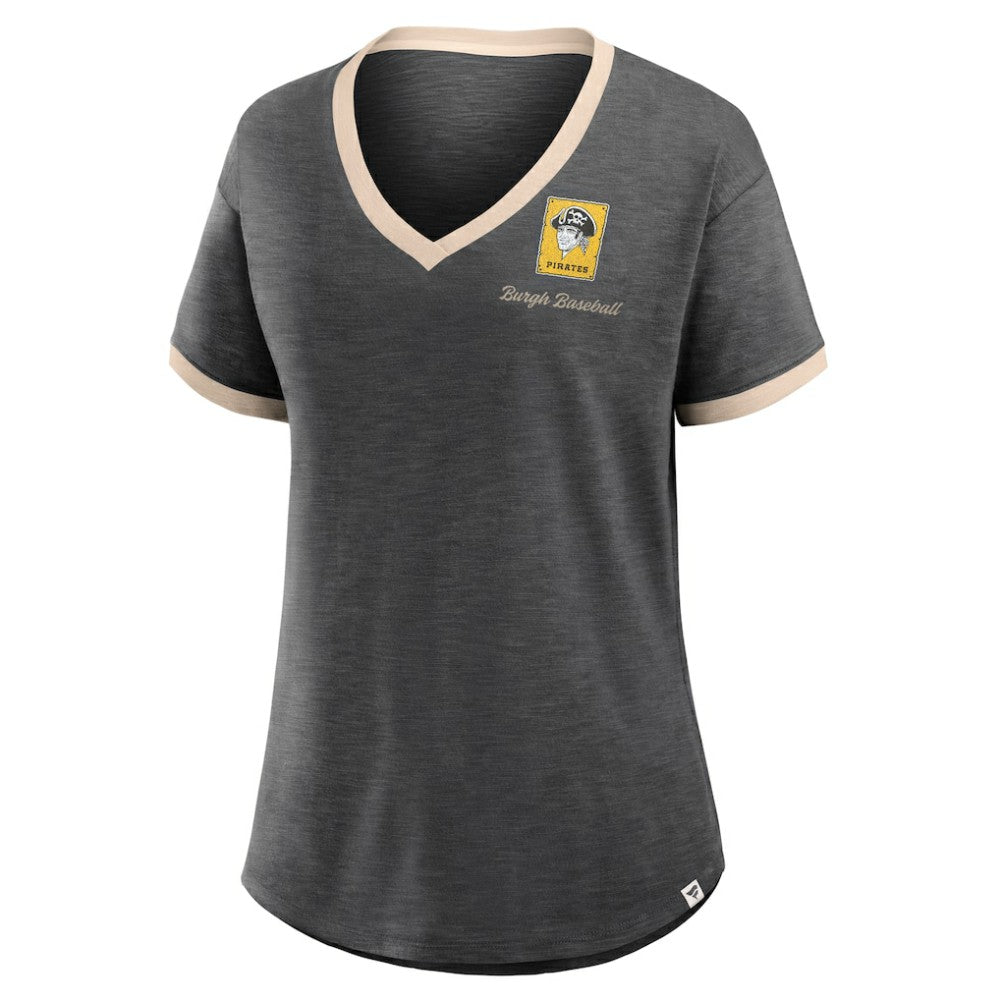 Pittsburgh Pirates Women's Binge Worthy Stadium Slub V-Neck T-Shirt - Black