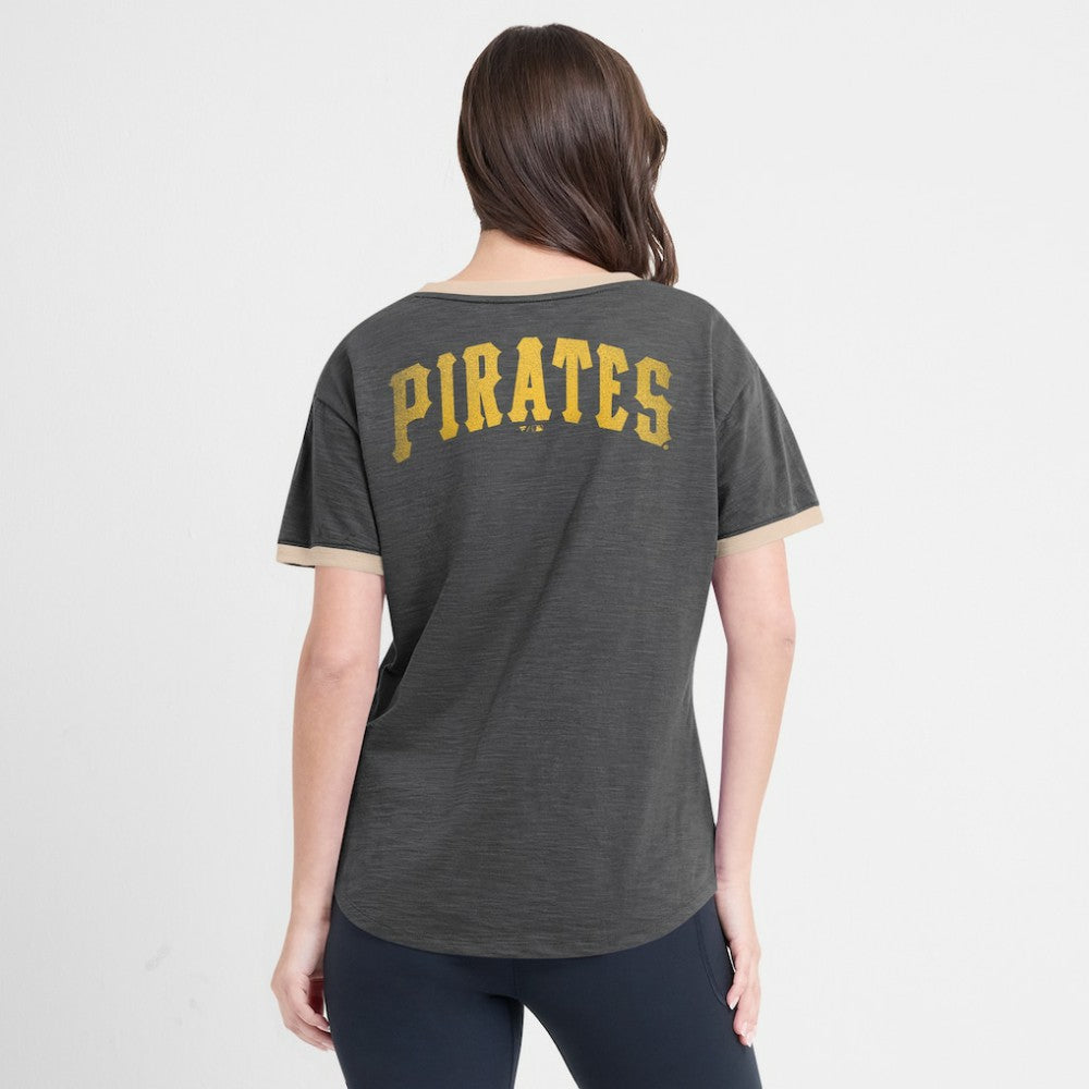 Pittsburgh Pirates Women's Binge Worthy Stadium Slub V-Neck T-Shirt - Black