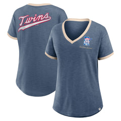 Minnesota Twins Women's Binge Worthy Stadium Slub V-Neck T-Shirt - Navy