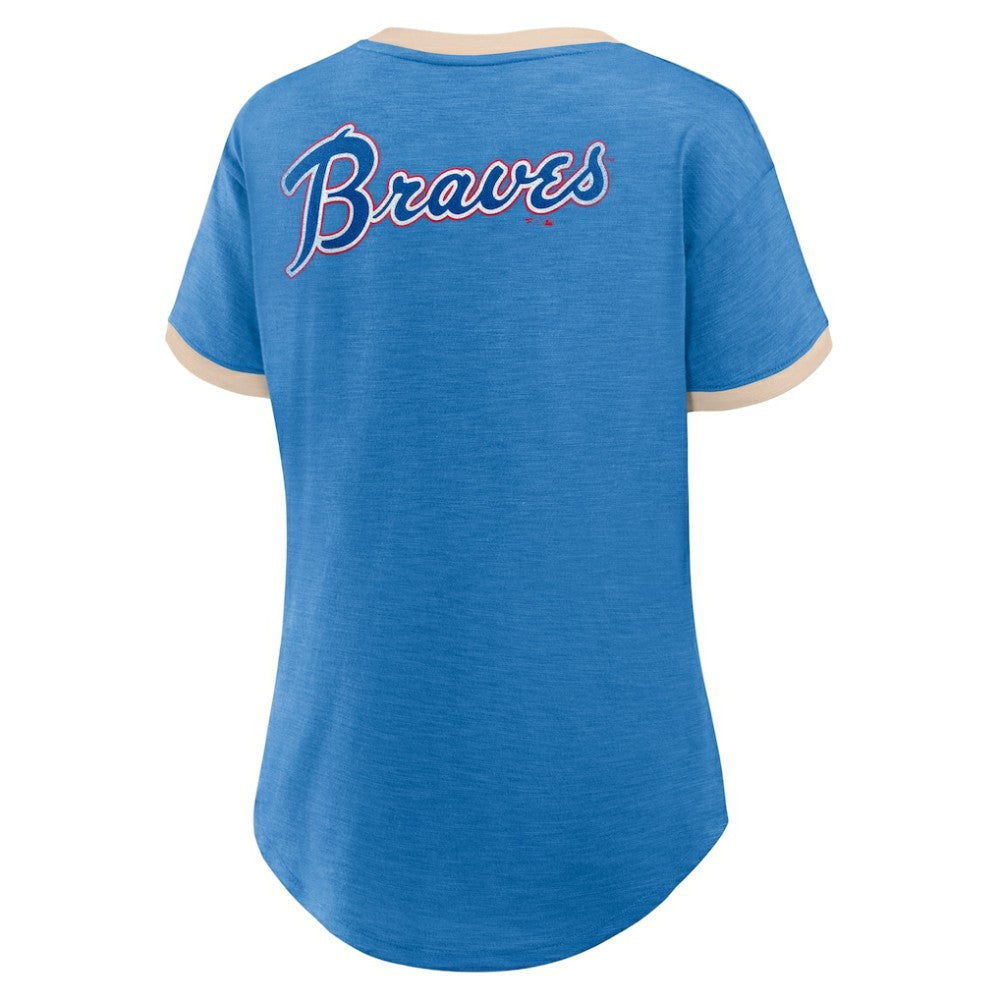 Atlanta Braves Women's Binge Worthy Stadium Slub V-Neck T-Shirt - Royal
