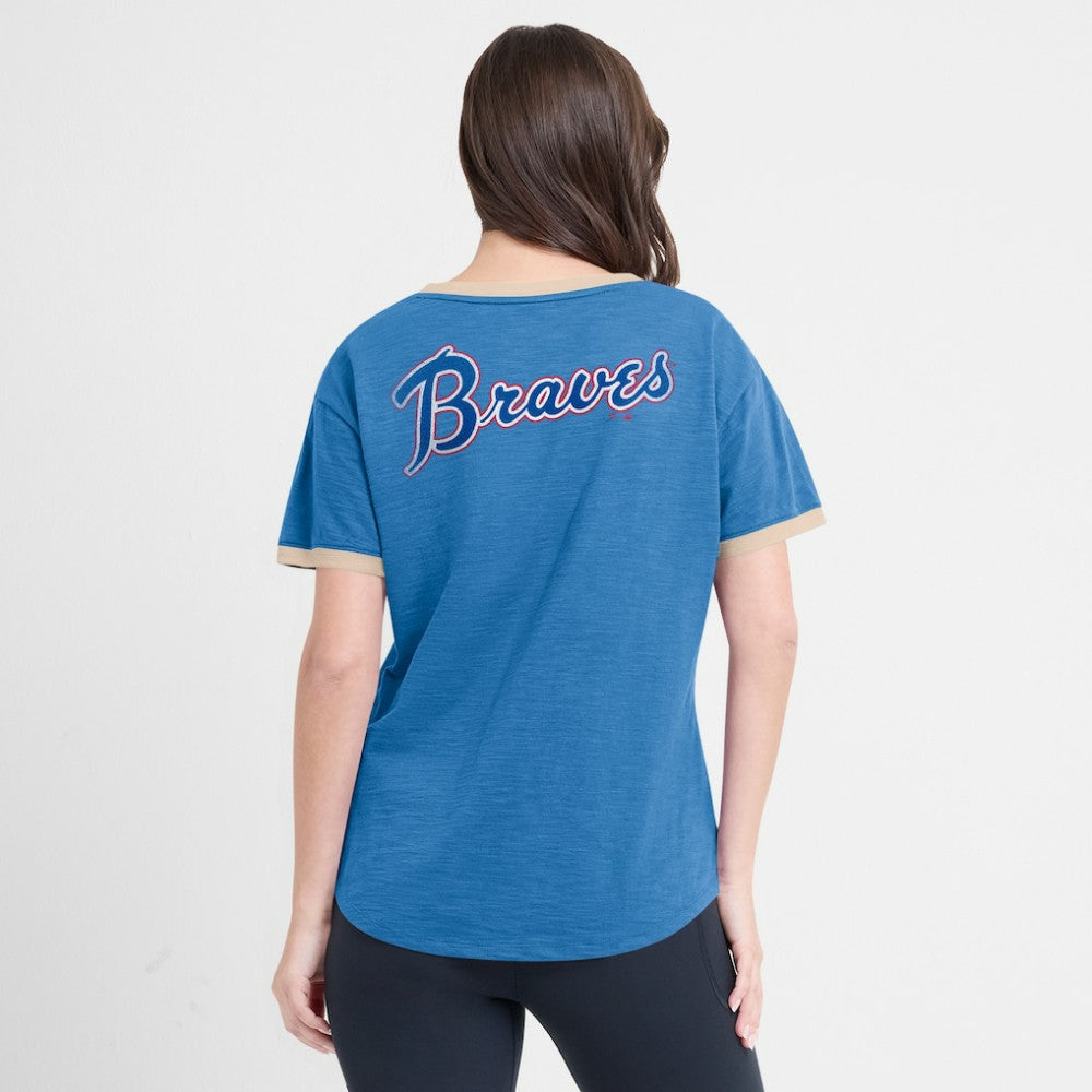 Atlanta Braves Women's Binge Worthy Stadium Slub V-Neck T-Shirt - Royal