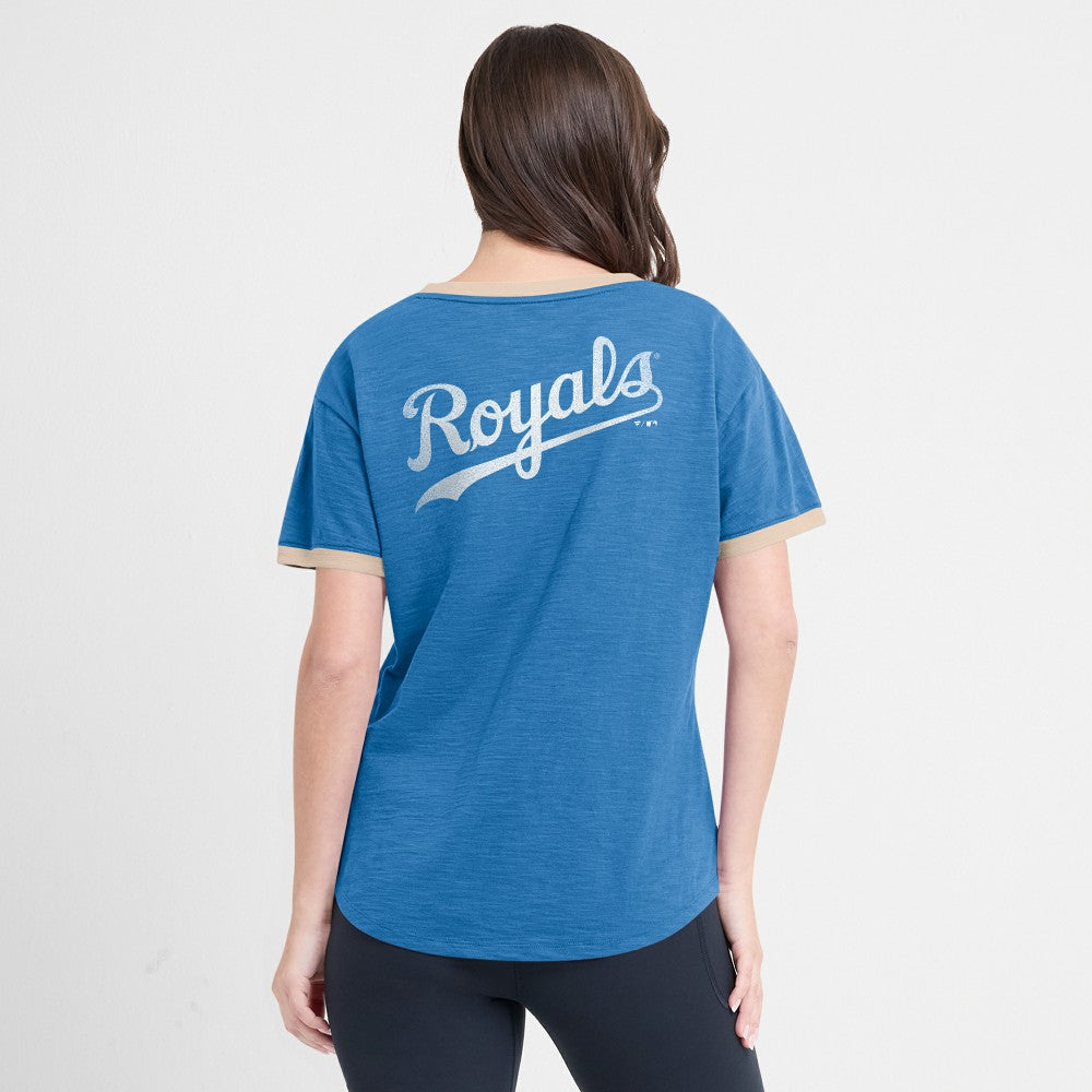 Kansas City Royals Women's Binge Worthy Stadium Slub V-Neck T-Shirt - Royal