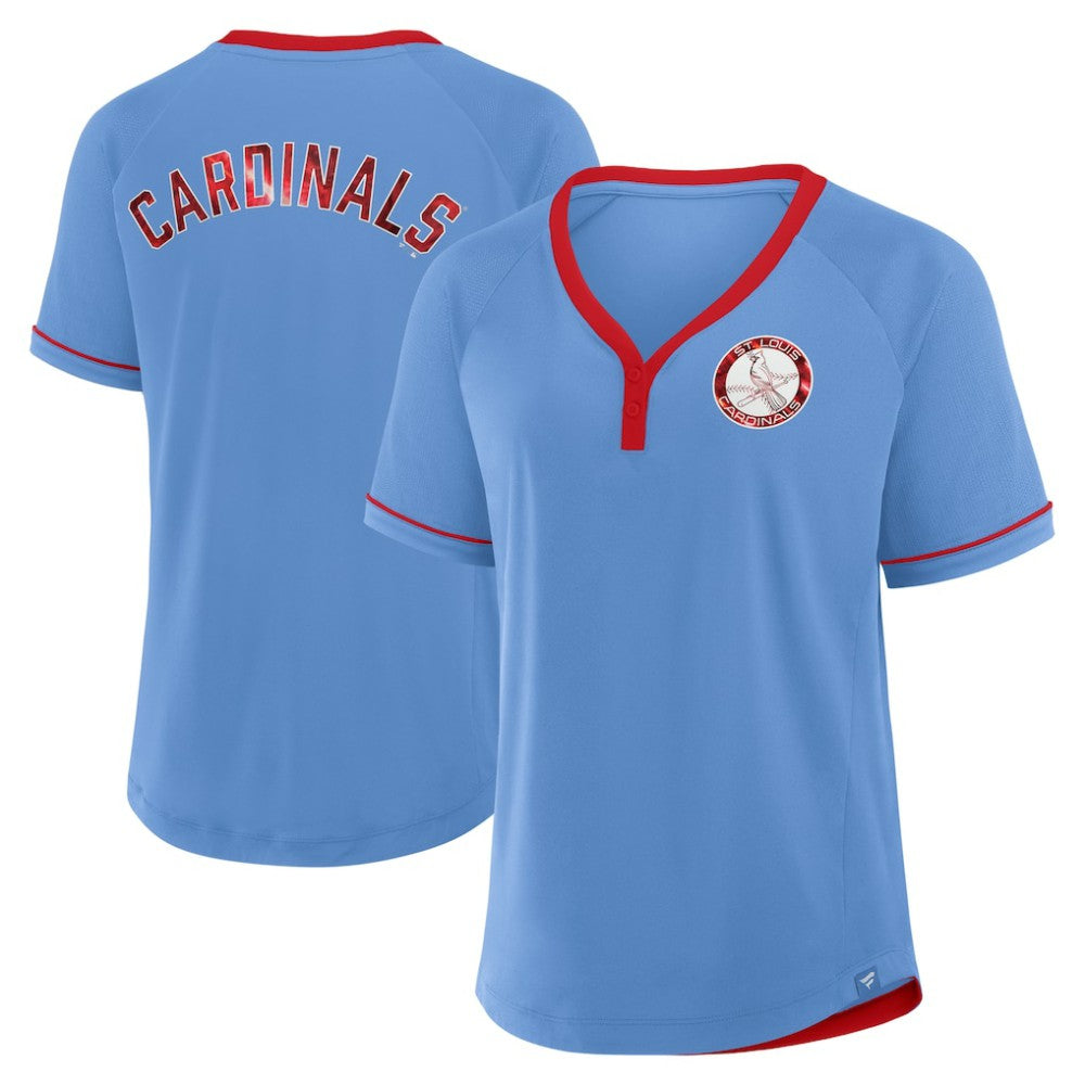 St. Louis Cardinals Women's Cooperstown Collection League Diva V-Neck T-Shirt - Light Blue