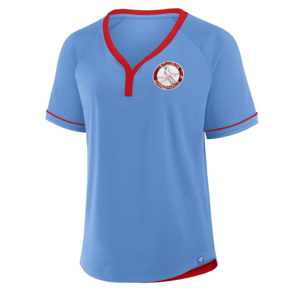 St. Louis Cardinals Women's Cooperstown Collection League Diva V-Neck T-Shirt - Light Blue