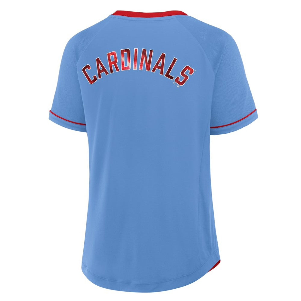 St. Louis Cardinals Women's Cooperstown Collection League Diva V-Neck T-Shirt - Light Blue