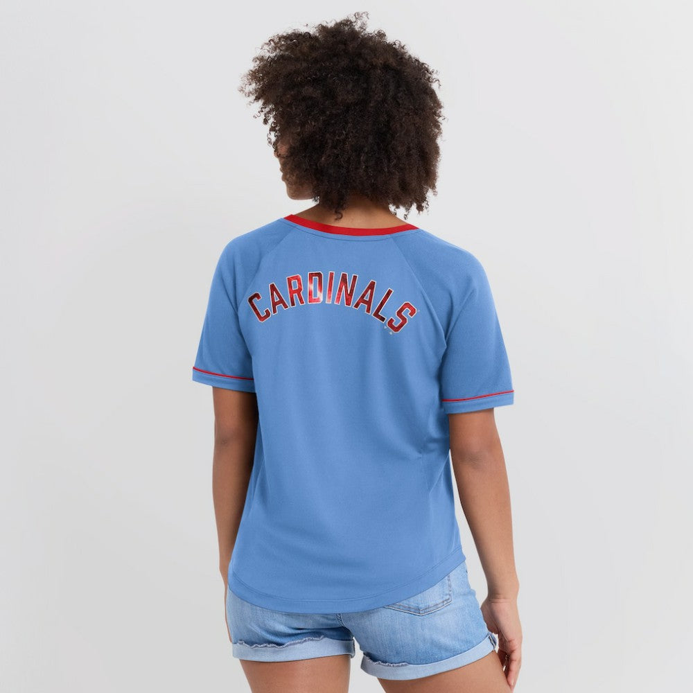 St. Louis Cardinals Women's Cooperstown Collection League Diva V-Neck T-Shirt - Light Blue
