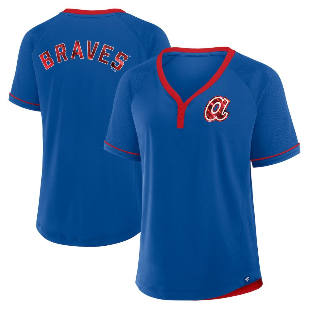 Atlanta Braves Women's Cooperstown Collection League Diva Raglan V-Neck T-Shirt - Royal