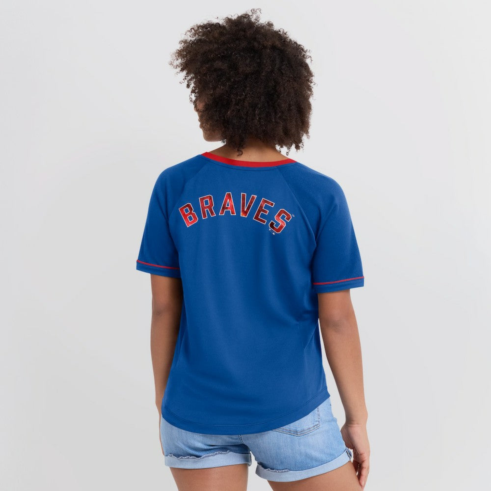 Atlanta Braves Women's Cooperstown Collection League Diva Raglan V-Neck T-Shirt - Royal