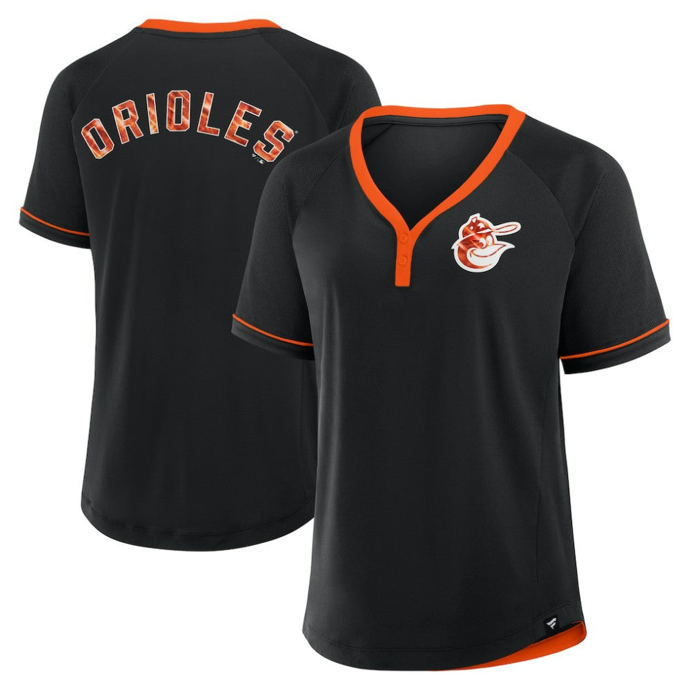 Baltimore Orioles Women's Cooperstown Collection League Diva Raglan V-Neck T-Shirt - Black