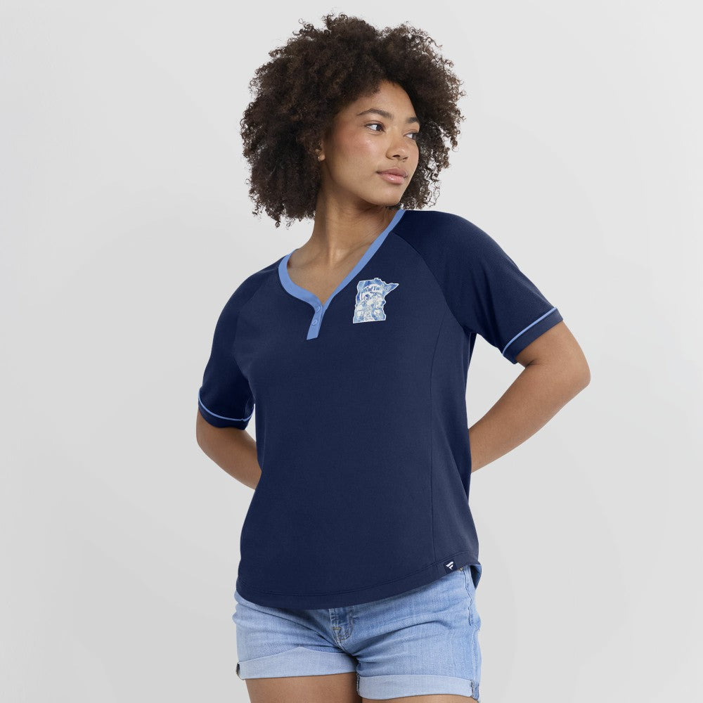 Minnesota Twins Women's Cooperstown Collection League Diva Raglan V-Neck T-Shirt - Navy