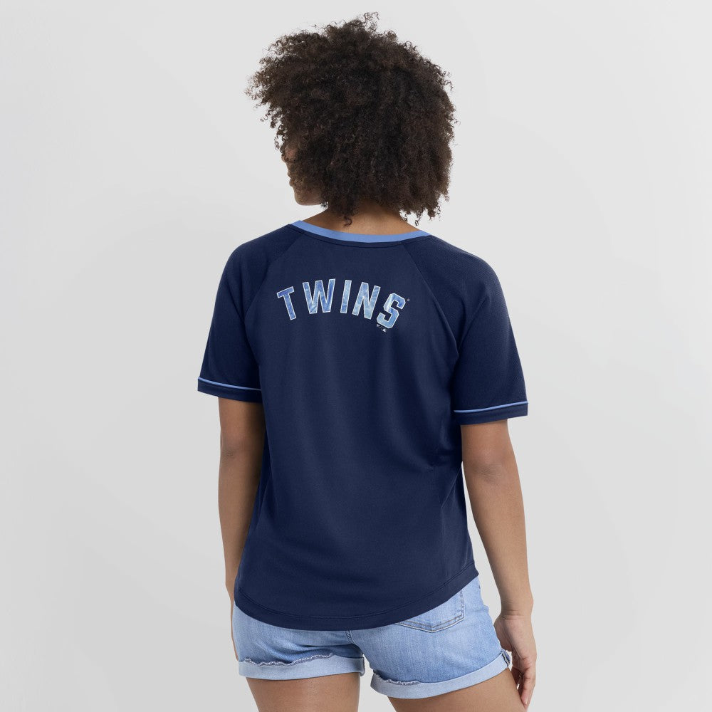 Minnesota Twins Women's Cooperstown Collection League Diva Raglan V-Neck T-Shirt - Navy