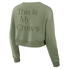 Milwaukee Brewers Women's Studio Cropped Pullover Sweatshirt - Olive