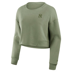 New York Yankees Women's Studio Cropped Pullover Sweatshirt - Olive
