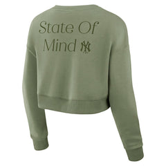 New York Yankees Women's Studio Cropped Pullover Sweatshirt - Olive