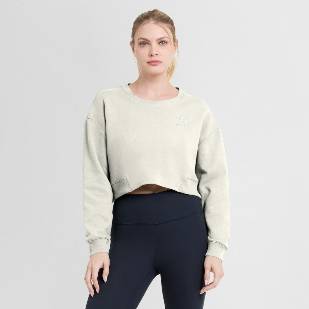 New York Yankees Women's Studio Cropped Pullover Sweatshirt - Cream