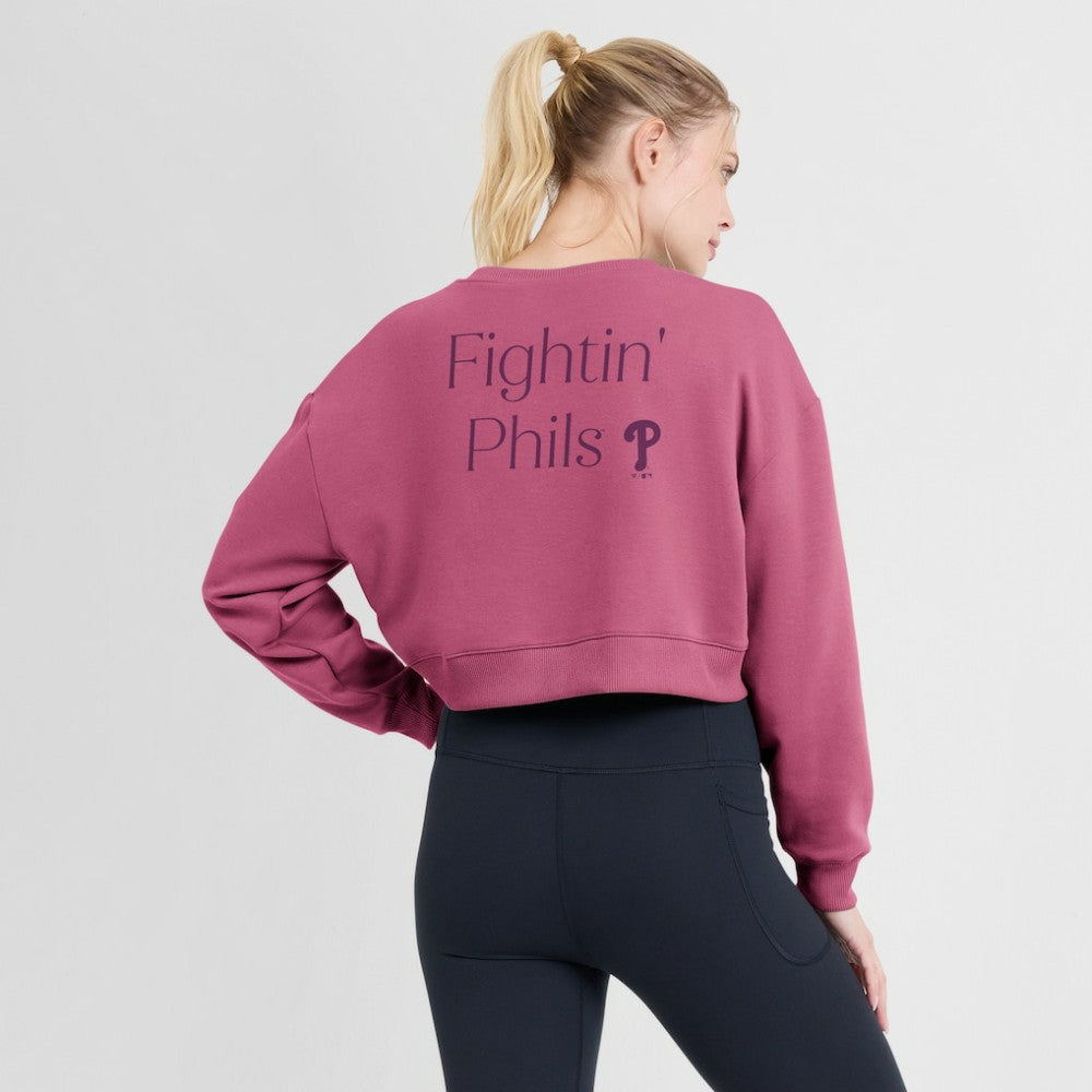 Philadelphia Phillies Women's Studio Cropped Pullover Sweatshirt - Pink