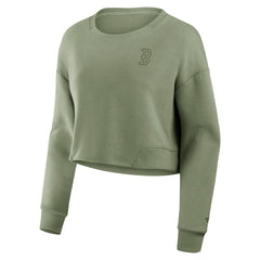 Boston Red Sox Women's Studio Cropped Pullover Sweatshirt - Olive