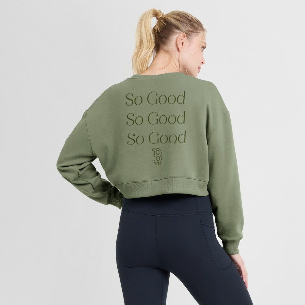Boston Red Sox Women's Studio Cropped Pullover Sweatshirt - Olive