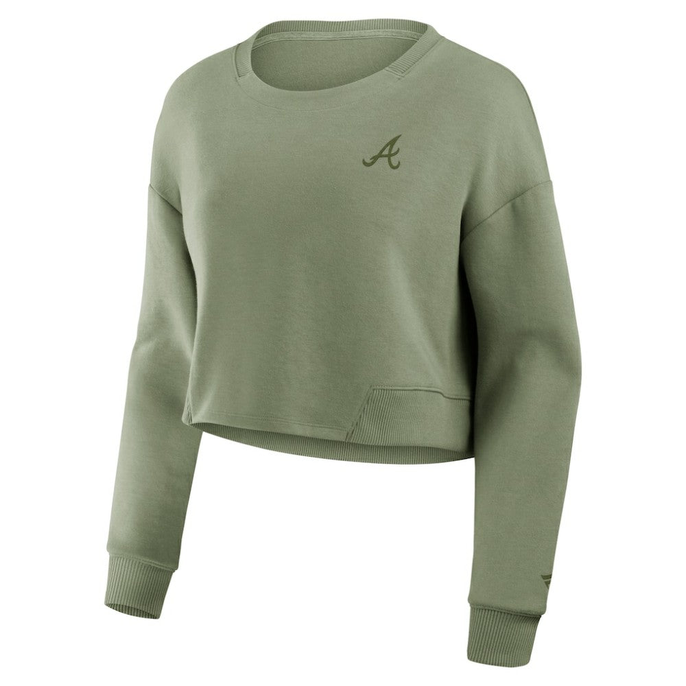 Atlanta Braves Women's Studio Cropped Pullover Sweatshirt - Olive