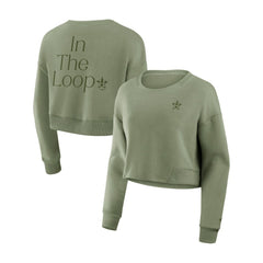 Houston Astros Women's Studio Cropped Pullover Sweatshirt - Olive