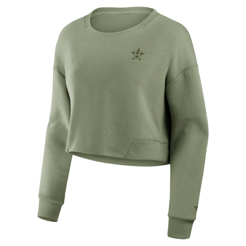 Houston Astros Women's Studio Cropped Pullover Sweatshirt - Olive