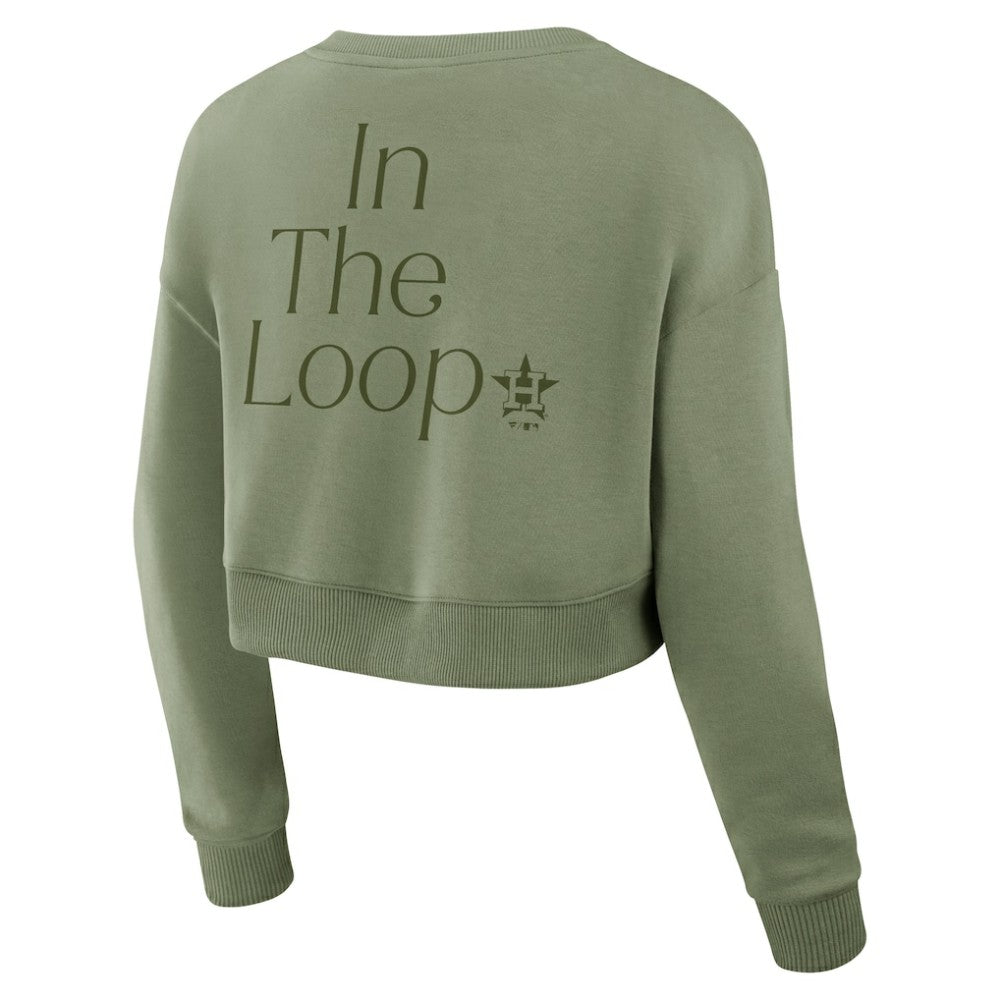 Houston Astros Women's Studio Cropped Pullover Sweatshirt - Olive