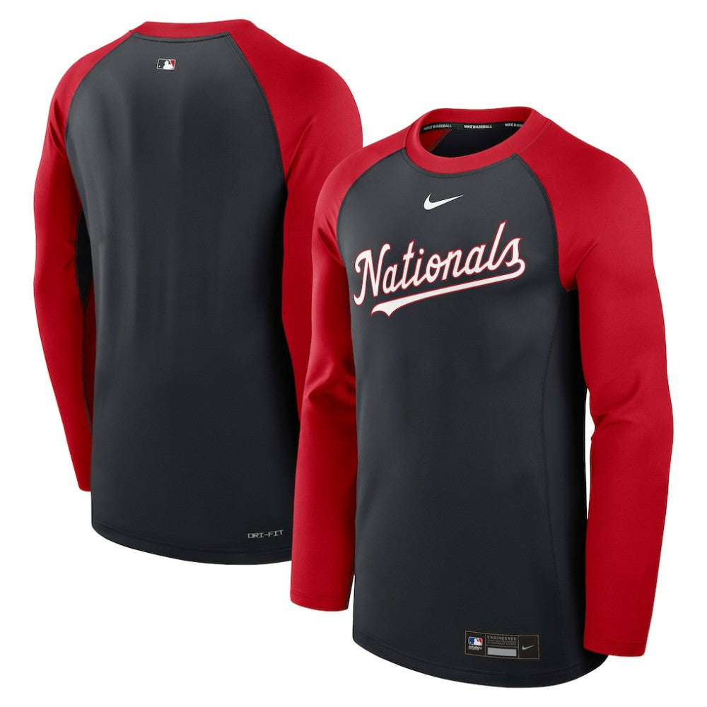 Washington Nationals Authentic Collection Game Time Raglan Dri-FIT Long Sleeve T-Shirt - Navy/Red | Nike