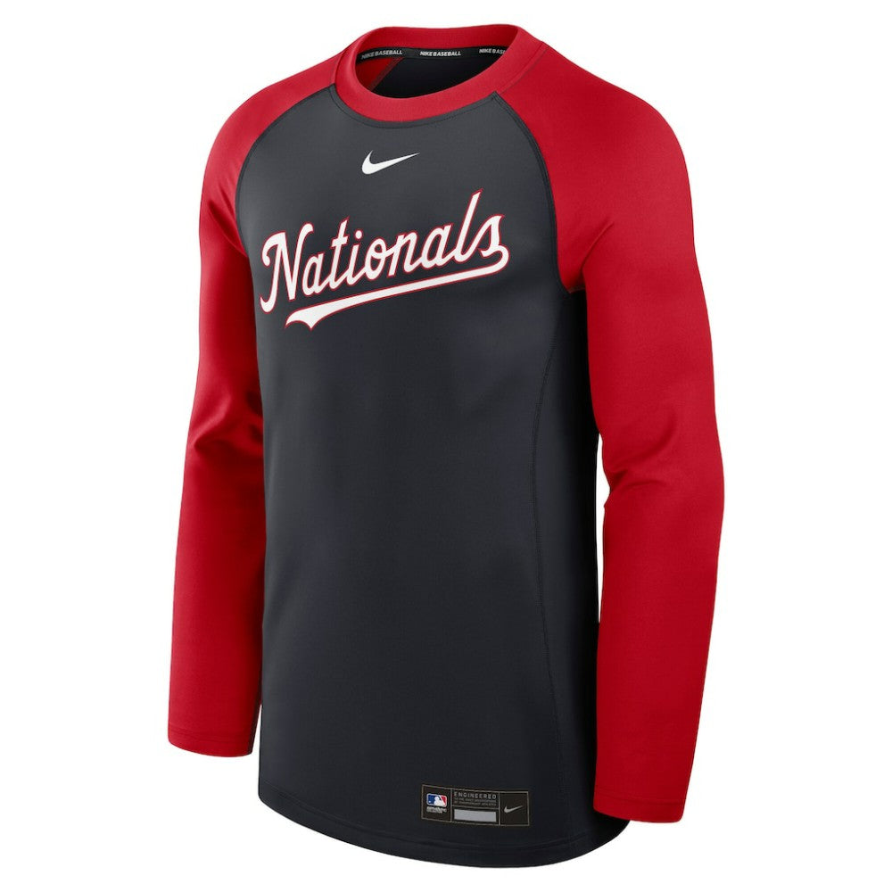 Washington Nationals Authentic Collection Game Time Raglan Dri-FIT Long Sleeve T-Shirt - Navy/Red | Nike