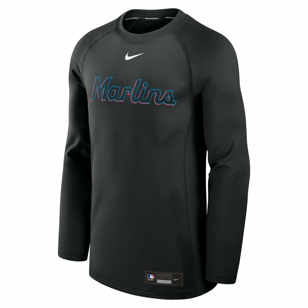 Miami Marlins Authentic Collection Game Time Raglan Dri-FIT Long Sleeve T-Shirt - Black | Nike