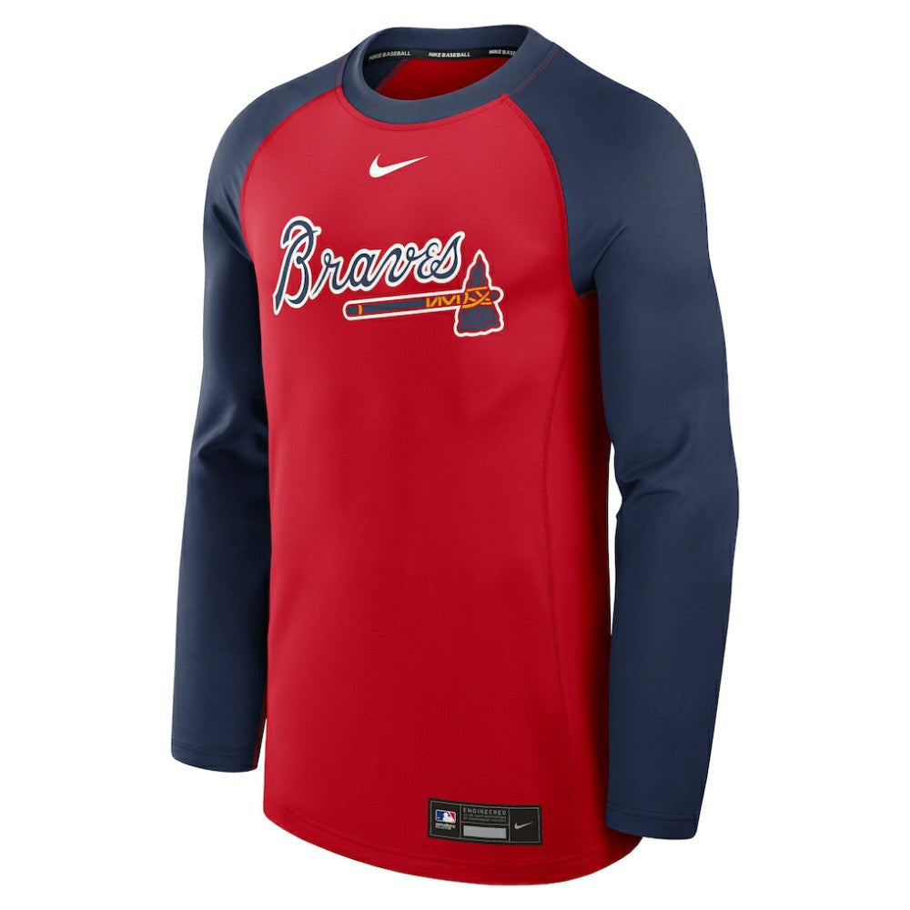 Atlanta Braves Authentic Collection Game Time Raglan Dri-FIT Long Sleeve T-Shirt - Red/Navy | Nike