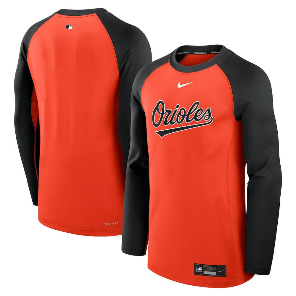 Baltimore Orioles Authentic Collection Game Time Raglan Dri-FIT Long Sleeve T-Shirt - Orange/Black | Nike