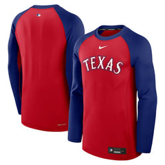 Texas Rangers Authentic Collection Game Time Raglan Dri-FIT Long Sleeve T-Shirt - Red/Royal | Nike