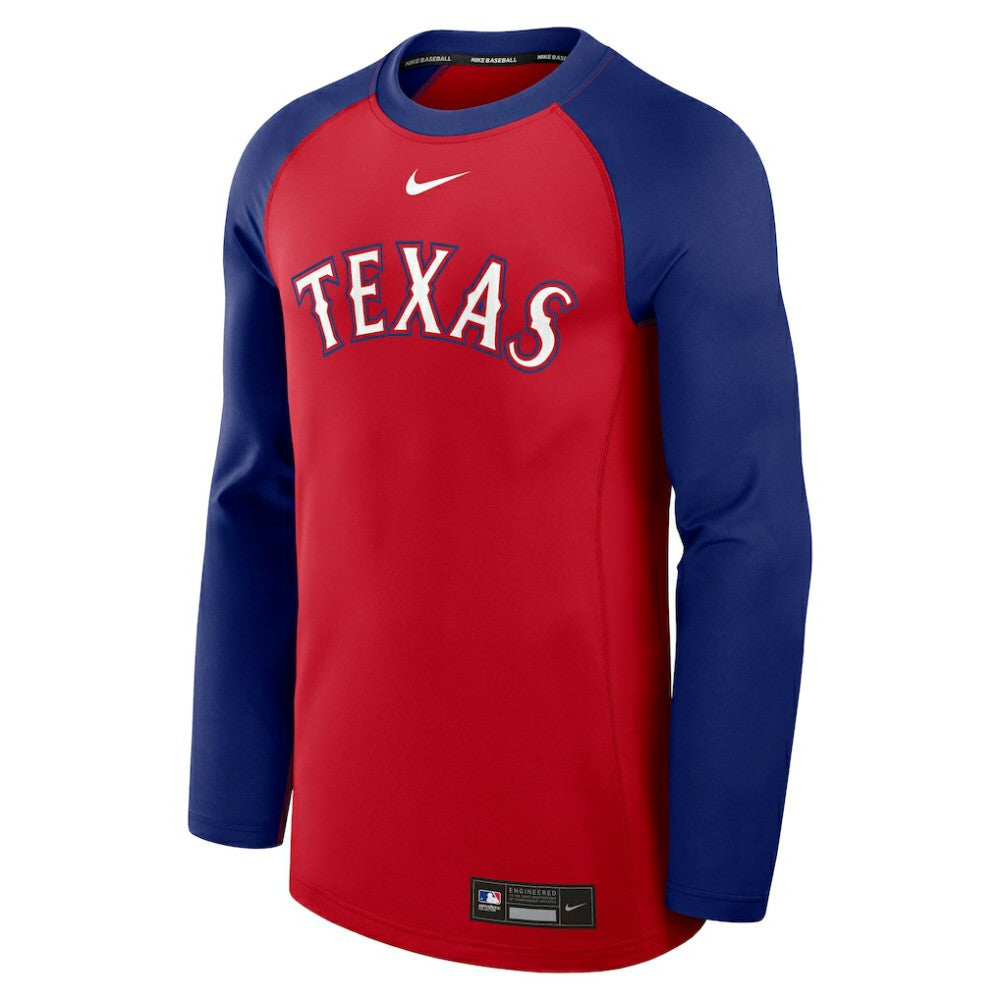 Texas Rangers Authentic Collection Game Time Raglan Dri-FIT Long Sleeve T-Shirt - Red/Royal | Nike
