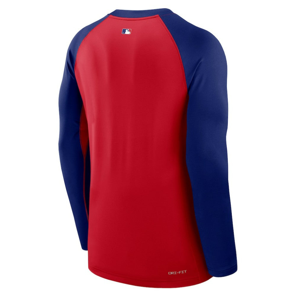 Texas Rangers Authentic Collection Game Time Raglan Dri-FIT Long Sleeve T-Shirt - Red/Royal | Nike