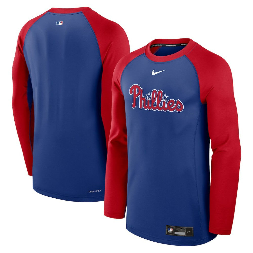 Philadelphia Phillies Authentic Collection Game Time Raglan Performance Long Sleeve T-Shirt - Royal/Red | Nike
