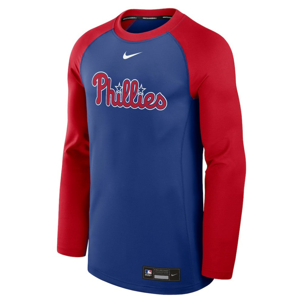 Philadelphia Phillies Authentic Collection Game Time Raglan Performance Long Sleeve T-Shirt - Royal/Red | Nike