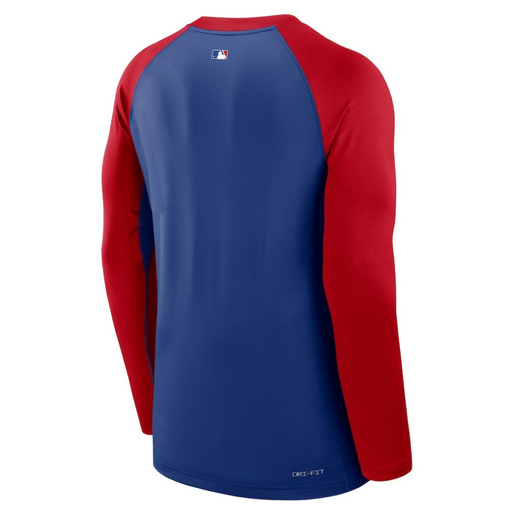 Philadelphia Phillies Authentic Collection Game Time Raglan Performance Long Sleeve T-Shirt - Royal/Red | Nike