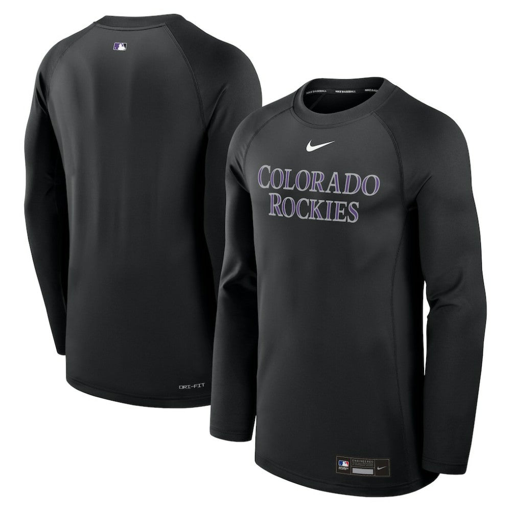 Colorado Rockies Authentic Collection Game Time Raglan Dri-FIT Long Sleeve T-Shirt - Black | Nike