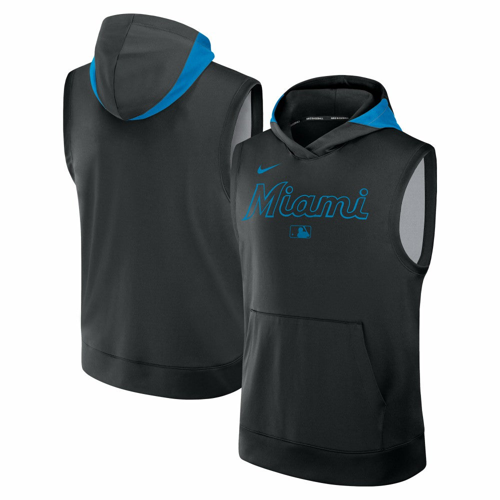 Miami Marlins Authentic Collection Dri-FIT Sleeveless Hoodie - Black | Nike