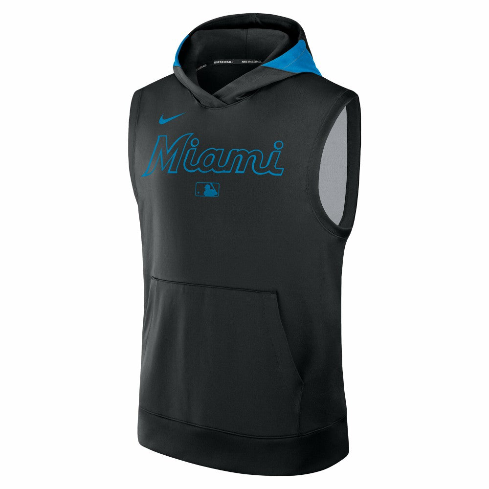 Miami Marlins Authentic Collection Dri-FIT Sleeveless Hoodie - Black | Nike