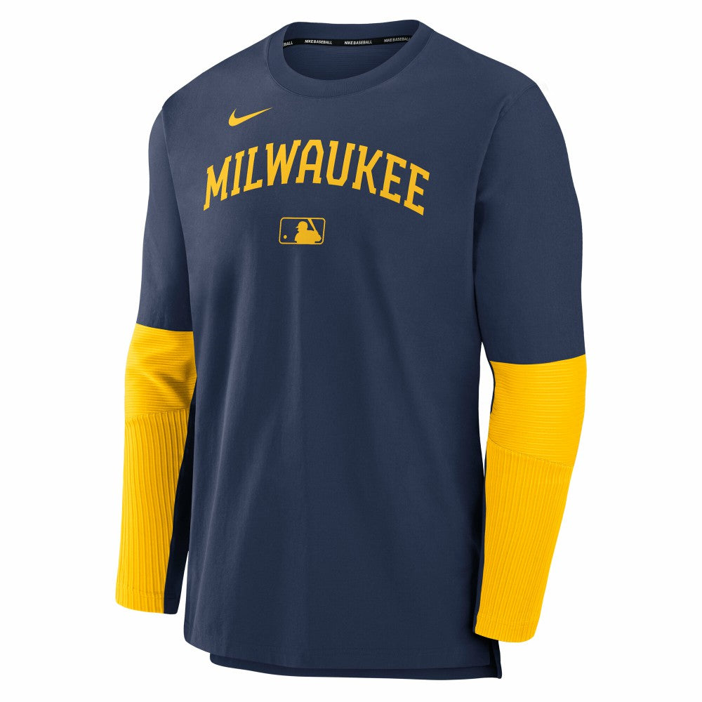 Milwaukee Brewers Authentic Collection Player Dri-FIT Lightweight Pullover  - Navy/Gold | Nike
